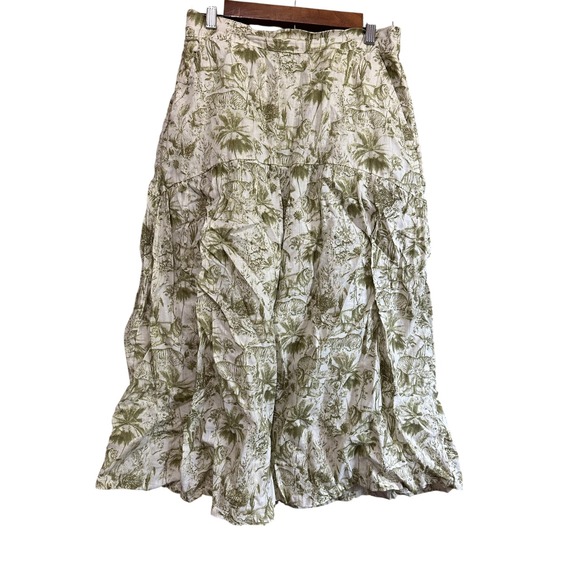 Rachel Zoe Women's Linen Maxi Skirt Green Palm Tiger Print Boho Medium - Picture 1 of 6